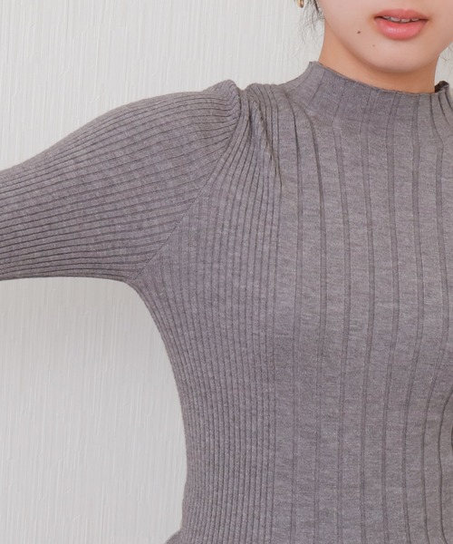 libelle more（リベル モア）の「【洗濯機で洗える】ランダムリブボトルネックニットプルオーバー（ニット/セーター・レディース・レッド/ピンク/オフホワイト/杢グレー/ブラック・M/L）」の9枚目の写真