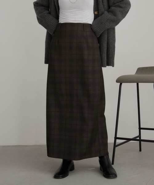 Aunt Marie's(アントマリーズ)の「グレンチェックナロースカート(スカート・レディース・ブラウン/グレー・LARGE/MEDIUM)」の2枚目の写真