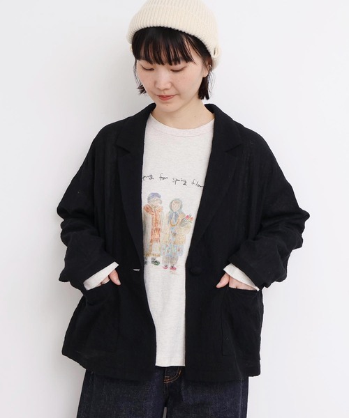 l'atelier du savon(アトリエドサボン)の「ウールガーゼジャケット(テーラードジャケット・レディース・その他/ブラック・FREE)」の2枚目の写真