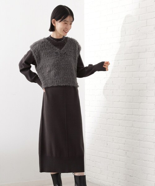 THE SHOP TK (ザ ショップ ティーケー )の「優秀ふわふわベスト&ニットワンピース【毛玉になりにくい/静電気防止/洗える】(ワンピース・レディース・ナチュラル/スミクロ・13/12)」の7枚目の写真