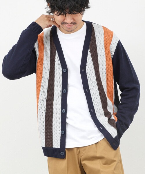 NOLLEY’S(ノーリーズ)の「フロントストライプ 7Gカーディガン/ウォッシャブル/抗菌加工(カーディガン/ボレロ・メンズ・ブラウン/ネイビー・M/S/L)」の2枚目の写真