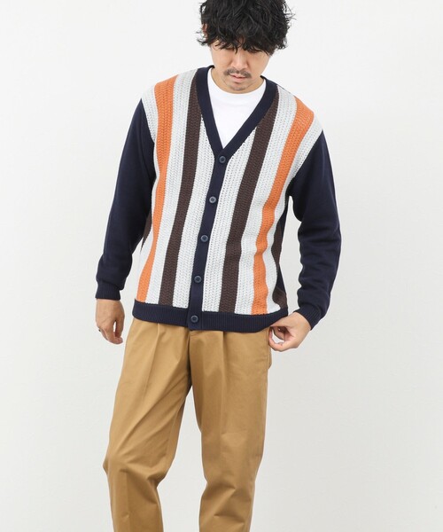 NOLLEY’S(ノーリーズ)の「フロントストライプ 7Gカーディガン/ウォッシャブル/抗菌加工(カーディガン/ボレロ・メンズ・ブラウン/ネイビー・M/S/L)」の4枚目の写真