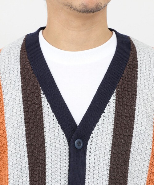 NOLLEY’S(ノーリーズ)の「フロントストライプ 7Gカーディガン/ウォッシャブル/抗菌加工(カーディガン/ボレロ・メンズ・ブラウン/ネイビー・M/S/L)」の3枚目の写真