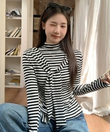 【Y2Kガーリー】レトロスタンドカラープルオーバー長袖Tシャツ