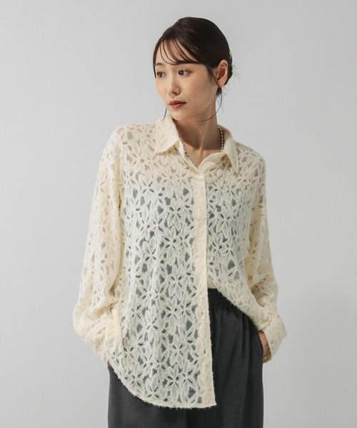 GLOBAL WORK(グローバルワーク)の「起毛フラワーレースシャツ/603586(シャツ/ブラウス・レディース・ブラック/ホワイト・LARGE/MEDIUM)」の6枚目の写真