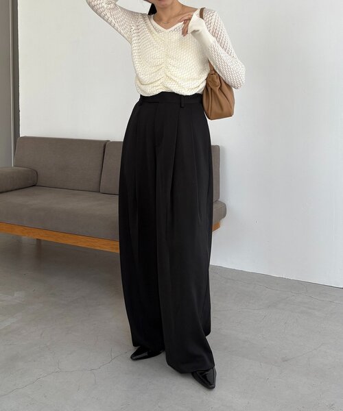 CAPRICIEUX LE'MAGE（カプリシューレマージュ）の「すっきりスラックスワイドパンツ（その他パンツ・レディース・キャメル/ベージュ/ブラック・PS/TM/36/38）」の6枚目の写真