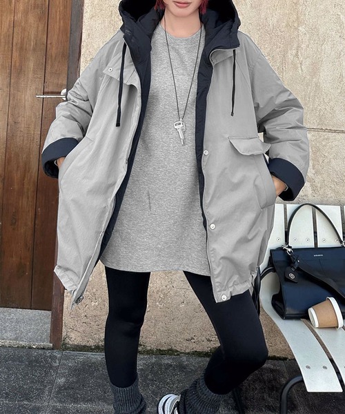 aimoha（アイモハ）の「配色レイヤードダウンジャケット (AW)（ダウンジャケット/コート・レディース・グリーン/ライトベージュ/グレー・FREE）」の2枚目の写真