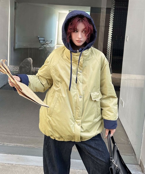 aimoha（アイモハ）の「配色レイヤードダウンジャケット (AW)（ダウンジャケット/コート・レディース・グリーン/ライトベージュ/グレー・FREE）」の3枚目の写真