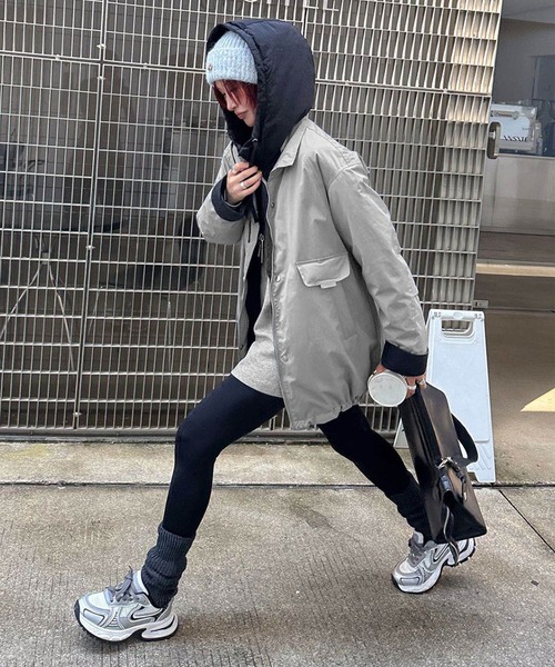 aimoha（アイモハ）の「配色レイヤードダウンジャケット (AW)（ダウンジャケット/コート・レディース・グリーン/ライトベージュ/グレー・FREE）」の4枚目の写真