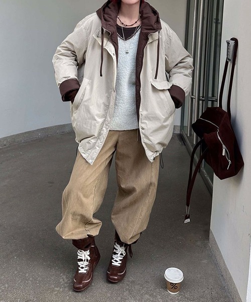 aimoha（アイモハ）の「配色レイヤードダウンジャケット (AW)（ダウンジャケット/コート・レディース・グリーン/ライトベージュ/グレー・FREE）」の10枚目の写真