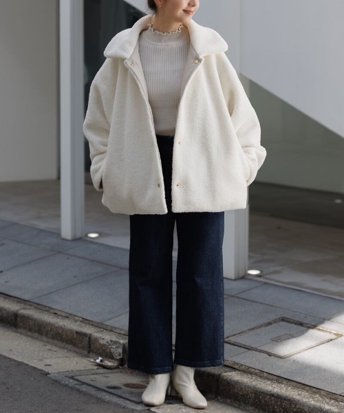 flower（フラワー）の「ツーウェイボアコート（ステンカラーコート・レディース・ミント/アイボリー・FREE）」の9枚目の写真