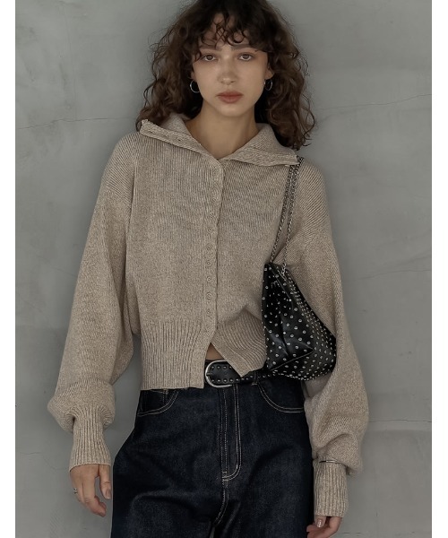 Re:EDIT（リエディ）の「[2025AW COLLECTION]ミックスニットハイネックカーディガン（ニット/セーター・レディース・チャコール/ブラウン/ベージュ・FREE）」の2枚目の写真