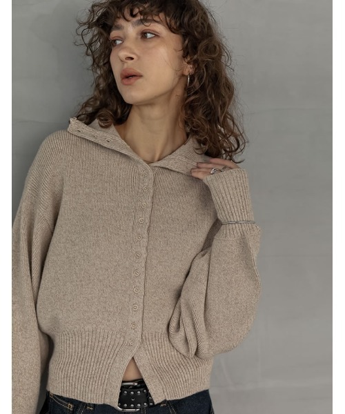 Re:EDIT（リエディ）の「[2025AW COLLECTION]ミックスニットハイネックカーディガン（ニット/セーター・レディース・チャコール/ブラウン/ベージュ・FREE）」の5枚目の写真