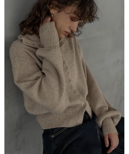 Re:EDIT（リエディ）の「[2025AW COLLECTION]ミックスニットハイネックカーディガン（ニット/セーター・レディース・チャコール/ブラウン/ベージュ・FREE）」の6枚目の写真