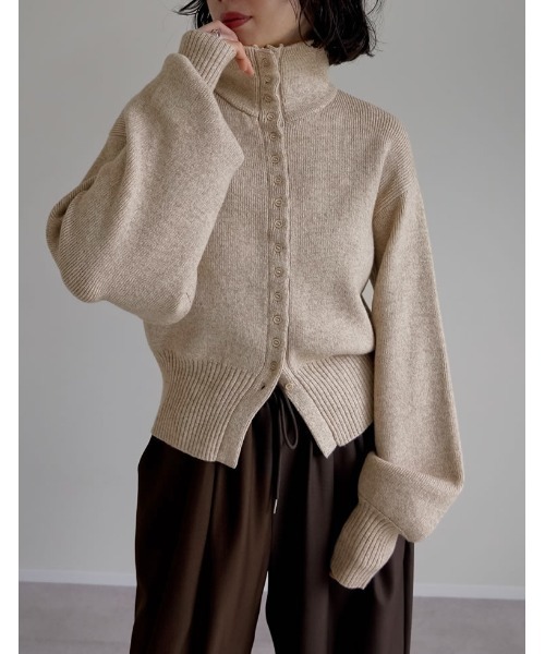Re:EDIT（リエディ）の「[2025AW COLLECTION]ミックスニットハイネックカーディガン（ニット/セーター・レディース・チャコール/ブラウン/ベージュ・FREE）」の7枚目の写真