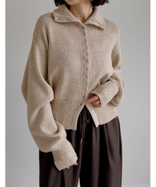 Re:EDIT（リエディ）の「[2025AW COLLECTION]ミックスニットハイネックカーディガン（ニット/セーター・レディース・チャコール/ブラウン/ベージュ・FREE）」の9枚目の写真