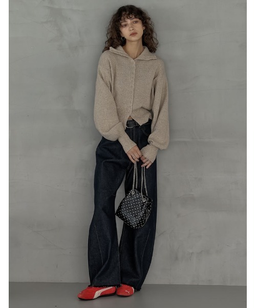 Re:EDIT（リエディ）の「[2025AW COLLECTION]ミックスニットハイネックカーディガン（ニット/セーター・レディース・チャコール/ブラウン/ベージュ・FREE）」の4枚目の写真