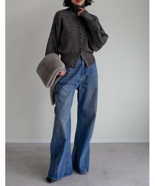 Re:EDIT（リエディ）の「[2025AW COLLECTION]ミックスニットハイネックカーディガン（ニット/セーター・レディース・チャコール/ブラウン/ベージュ・FREE）」の17枚目の写真