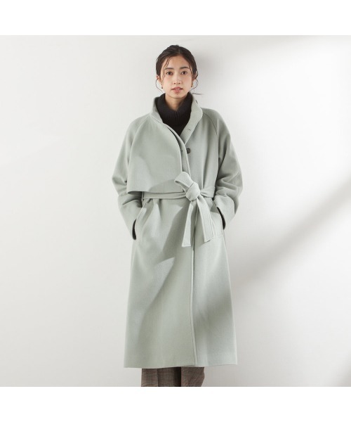 SUIT SELECT(スーツセレクト)の「スタンドカラーアシンメトリーコート(チェスターコート・レディース・ミント/モカ・LARGE/MEDIUM/SMALL)」の18枚目の写真