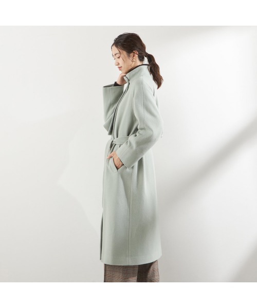 SUIT SELECT(スーツセレクト)の「スタンドカラーアシンメトリーコート(チェスターコート・レディース・ミント/モカ・LARGE/MEDIUM/SMALL)」の20枚目の写真