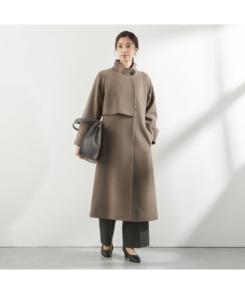 セール】スタンドカラーアシンメトリーコート（チェスターコート