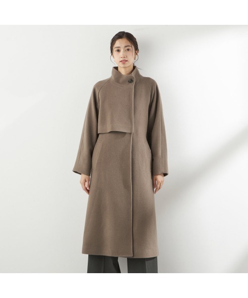 セール】スタンドカラーアシンメトリーコート（チェスターコート
