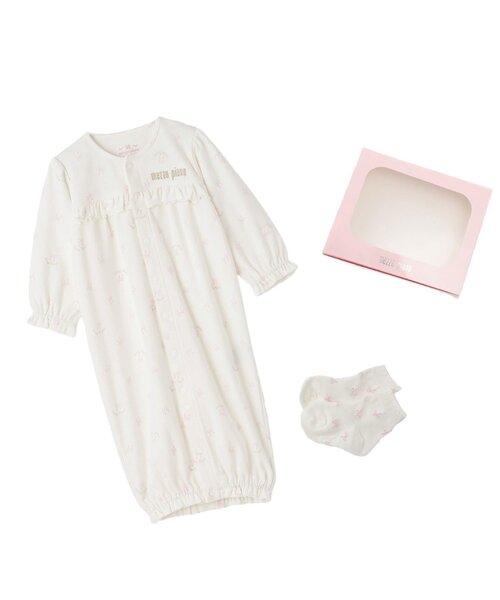 BOX付】リボン・バラ柄2wayオール＆ソックスセット（ベビーギフト