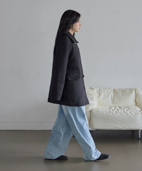 UNE MANSION(ユヌマンション)の「インナーキルティングペディンラブリーウールミディハーフコート(ダウンジャケット/コート・レディース・ブラック/アイボリー・FREE)」の8枚目の写真