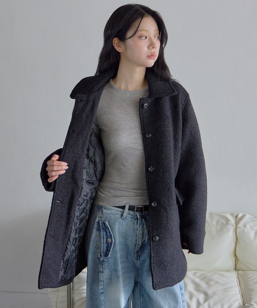 インナーキルティングペディンラブリーウールミディハーフコート
