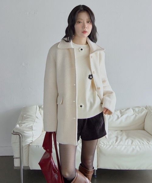 インナーキルティングペディンラブリーウールミディハーフコート