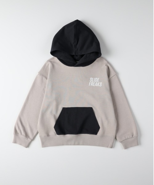 Right-on（ライトオン）の「【Refurbish】配色スウェットパーカー (配色/バイカラー/ロゴ/スウェット/フード/ポケット/カジュアル/デイリー/重ね着/キッズ)（パーカー・キッズ・ブラック/ベージュ・110/120/130/150/160/140）」の2枚目の写真