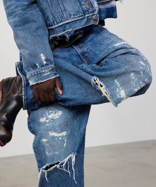 BEAMS(ビームス)の「フェード ダメージ デニムパンツ 【ワイドストレートフィット】(デニムパンツ・メンズ・グレー/インディゴブルー・XL/S/M/L)」の3枚目の写真