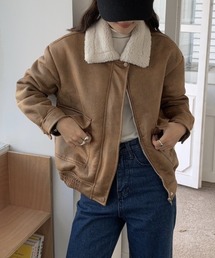 ボア襟フェイクレザージャケット