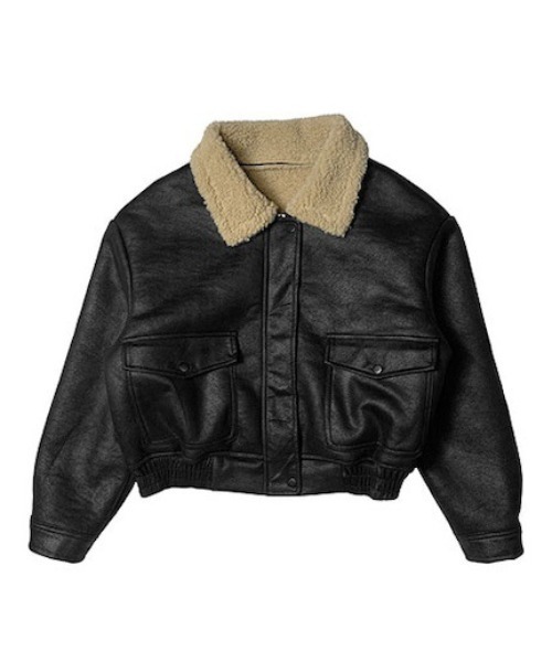 セール】ボア襟フェイクレザージャケット（ライダースジャケット