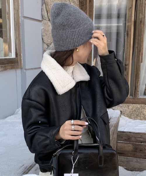 セール】ボア襟フェイクレザージャケット（ライダースジャケット