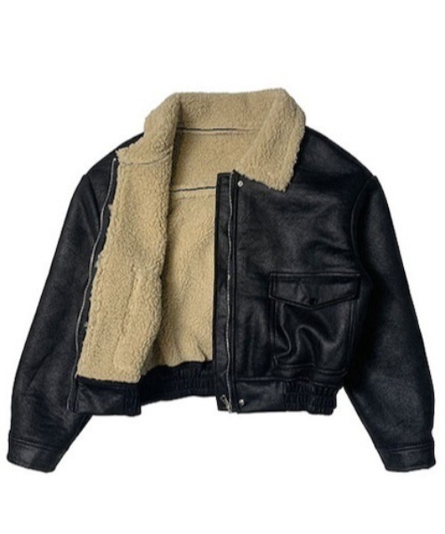 セール】ボア襟フェイクレザージャケット（ライダースジャケット