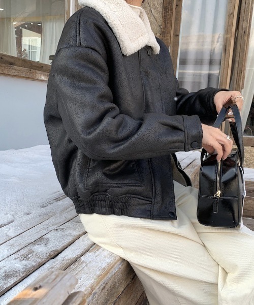 セール】ボア襟フェイクレザージャケット（ライダースジャケット