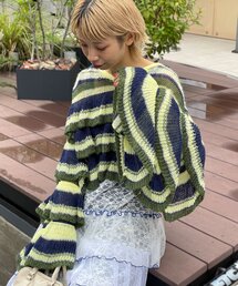 HELLO.SANFRANCISCO | 【HELLO.SANFRANCISCO/ハローサンフランシスコ】マルチボーダーシアーフリルニット(ニット/セーター)