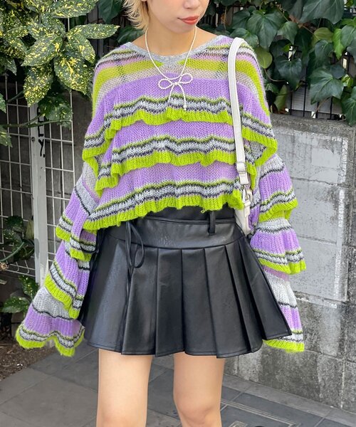 HELLO.SANFRANCISCO（ハローサンフランシスコ）の「【HELLO.SANFRANCISCO/ハローサンフランシスコ】マルチボーダーシアーフリルニット（ニット/セーター・レディース・イエロー/ピンク/グレー・ONE SIZE）」の5枚目の写真