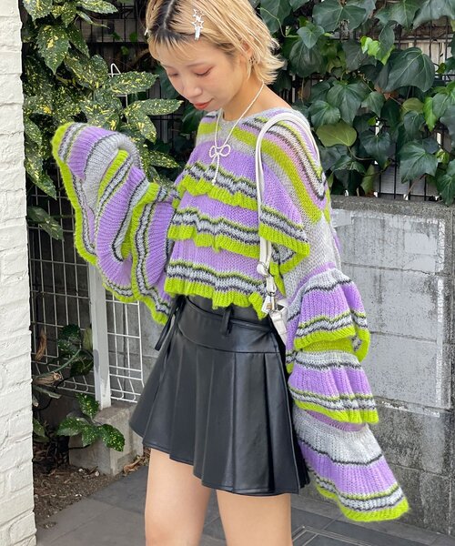 HELLO.SANFRANCISCO（ハローサンフランシスコ）の「【HELLO.SANFRANCISCO/ハローサンフランシスコ】マルチボーダーシアーフリルニット（ニット/セーター・レディース・イエロー/ピンク/グレー・ONE SIZE）」の7枚目の写真