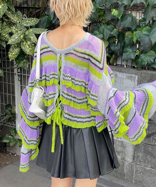 HELLO.SANFRANCISCO（ハローサンフランシスコ）の「【HELLO.SANFRANCISCO/ハローサンフランシスコ】マルチボーダーシアーフリルニット（ニット/セーター・レディース・イエロー/ピンク/グレー・ONE SIZE）」の8枚目の写真