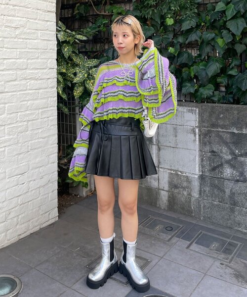 HELLO.SANFRANCISCO（ハローサンフランシスコ）の「【HELLO.SANFRANCISCO/ハローサンフランシスコ】マルチボーダーシアーフリルニット（ニット/セーター・レディース・イエロー/ピンク/グレー・ONE SIZE）」の9枚目の写真