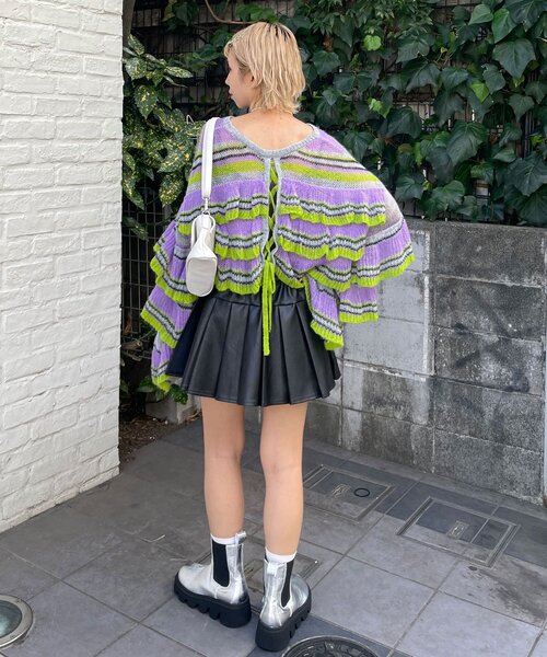 HELLO.SANFRANCISCO（ハローサンフランシスコ）の「【HELLO.SANFRANCISCO/ハローサンフランシスコ】マルチボーダーシアーフリルニット（ニット/セーター・レディース・イエロー/ピンク/グレー・ONE SIZE）」の11枚目の写真