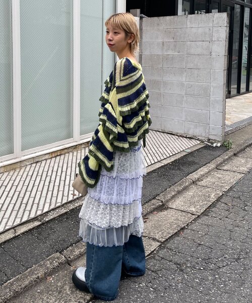 HELLO.SANFRANCISCO（ハローサンフランシスコ）の「【HELLO.SANFRANCISCO/ハローサンフランシスコ】マルチボーダーシアーフリルニット（ニット/セーター・レディース・イエロー/ピンク/グレー・ONE SIZE）」の16枚目の写真