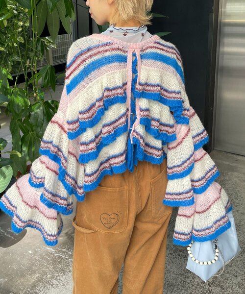 HELLO.SANFRANCISCO（ハローサンフランシスコ）の「【HELLO.SANFRANCISCO/ハローサンフランシスコ】マルチボーダーシアーフリルニット（ニット/セーター・レディース・イエロー/ピンク/グレー・ONE SIZE）」の18枚目の写真