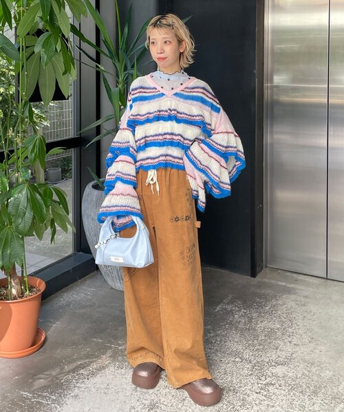 HELLO.SANFRANCISCO（ハローサンフランシスコ）の「【HELLO.SANFRANCISCO/ハローサンフランシスコ】マルチボーダーシアーフリルニット（ニット/セーター・レディース・イエロー/ピンク/グレー・ONE SIZE）」の22枚目の写真