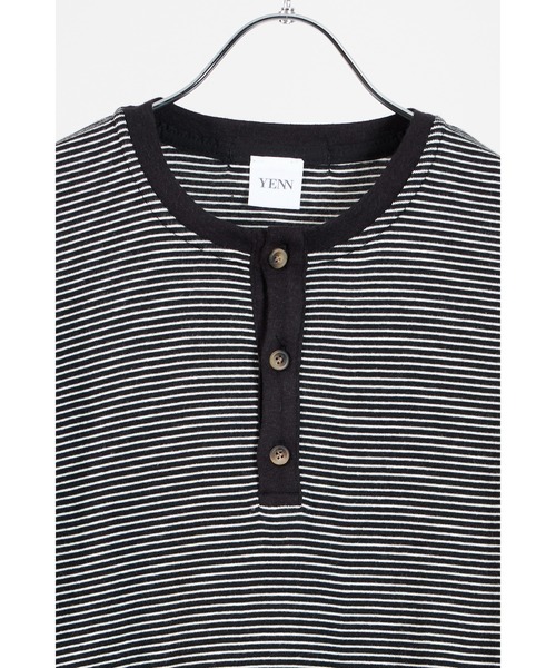 YENN(イエン)の「【 YENN / イエン 】STRIPE HENRY LONG TEE / ストライプヘンリーネックロングスリーブTシャツ(Tシャツ/カットソー・レディース・ブラック・FREE)」の4枚目の写真