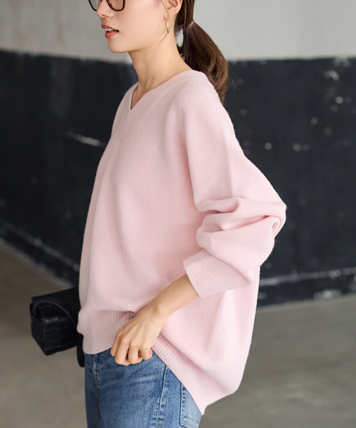 セール】ラグランスリーブ Vネックプルオーバー（ニット/セーター