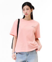 ユニセックス 胸グラフィック 半袖Tシャツ - ピンク