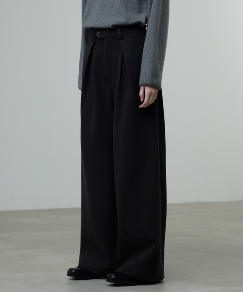 CALLNE】Knit Melton 1tuck Wide Straight Pants / ニットメルトン1